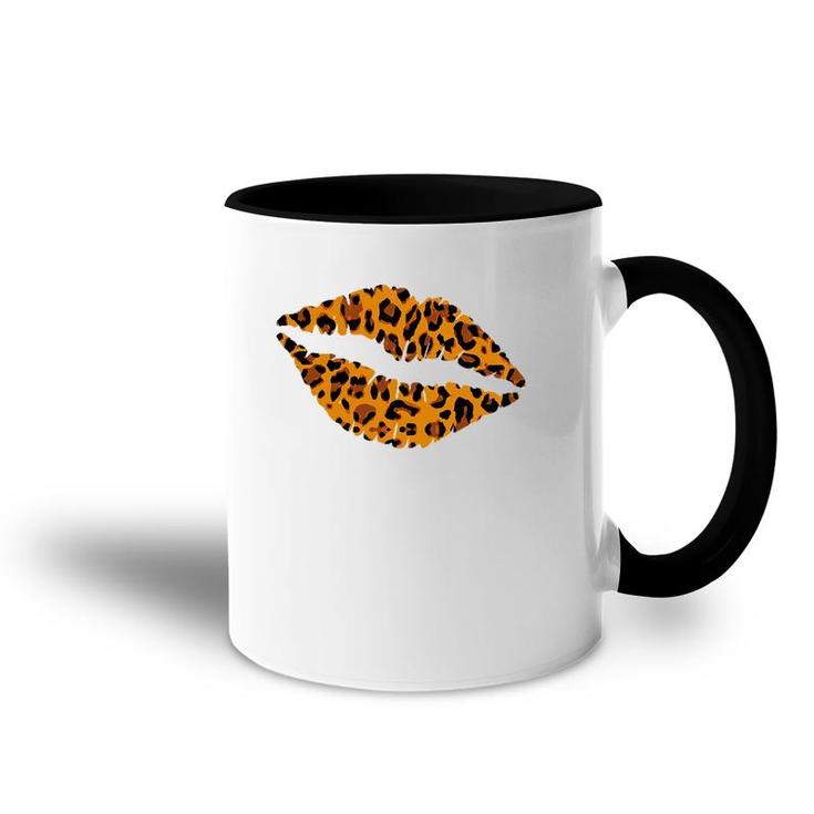 Womens Cheetah Print Kissing Lips  Leopard Pattern Kiss Gift Accent Mug