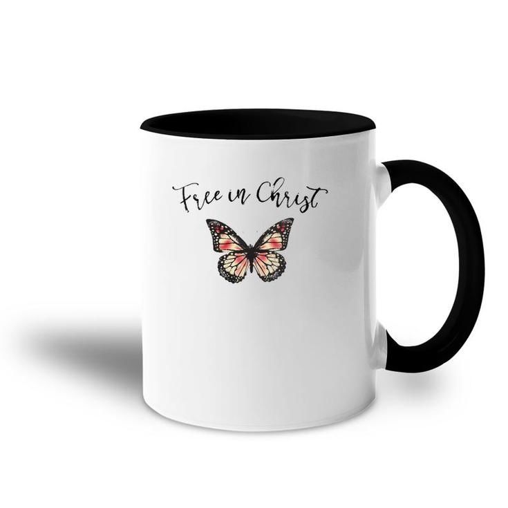 Womens Free In Christ Christian Butterfly V-Neck Accent Mug