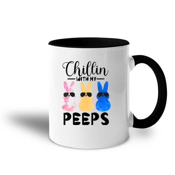 Womens Funny Chillin With My Peeps Easter Bunny Hanging With Peeps  Accent Mug