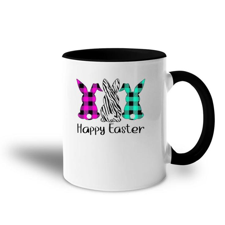Womens Happy Easter Plaid Zebra Print Bunnies Easter  Accent Mug