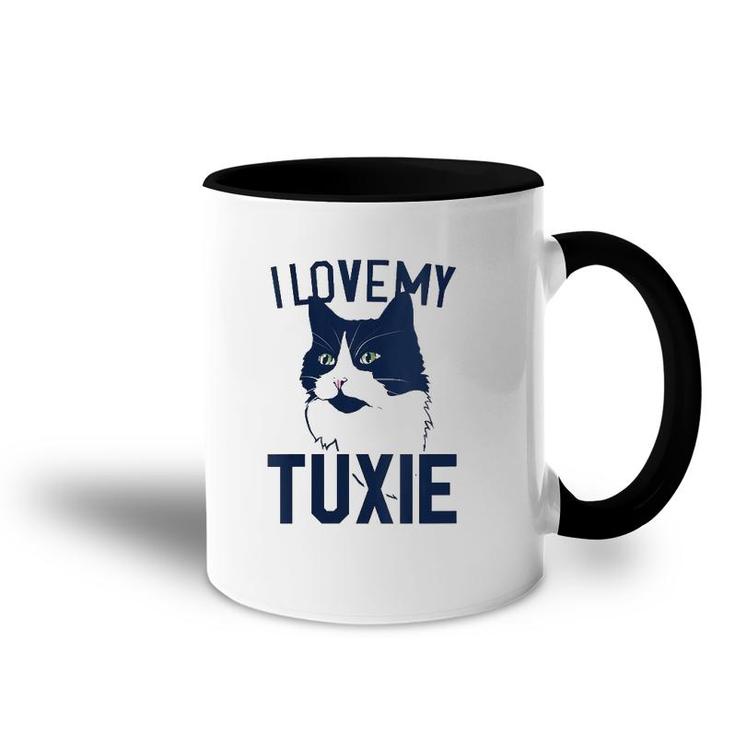 Womens I Love My Tuxie Tuxedo Cat Art V Neck Accent Mug