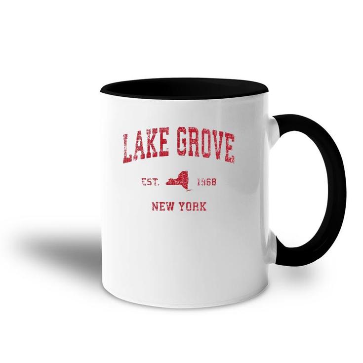 Womens Lake Grove New York Ny Vintage Sports Design Red Print  Accent Mug