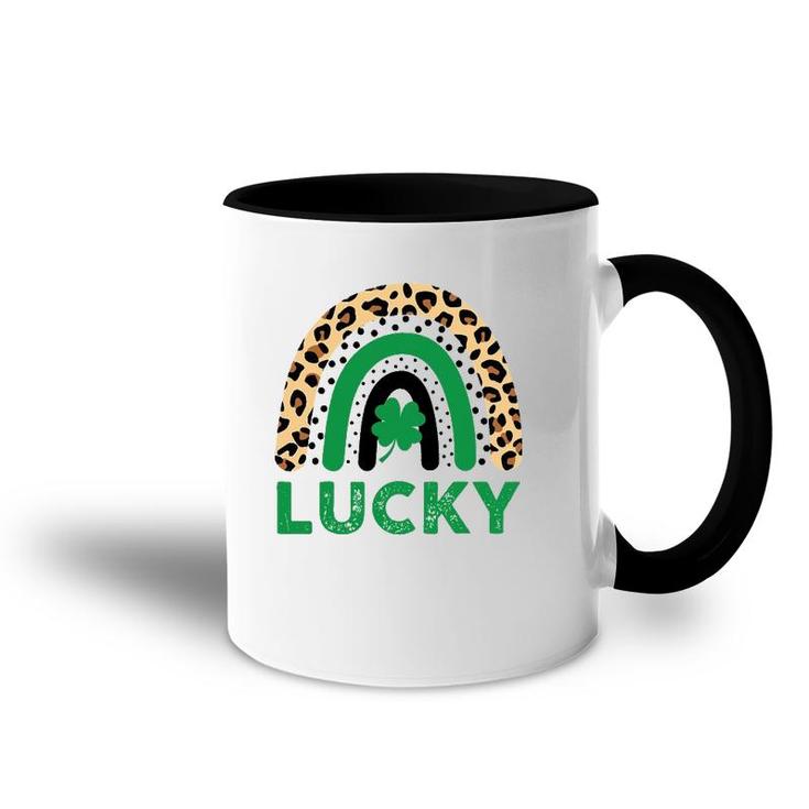 Womens Lucky Shamrock Leopard Print Rainbow St Patrick's Day Accent Mug