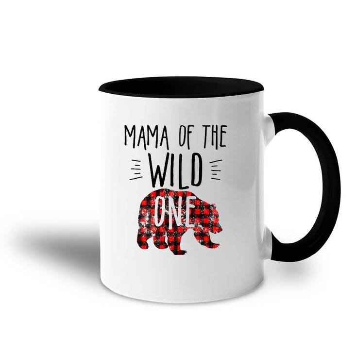 Womens Mama Of The Wild One Buffalo Plaid Lumberjack 1St Birthday  Accent Mug