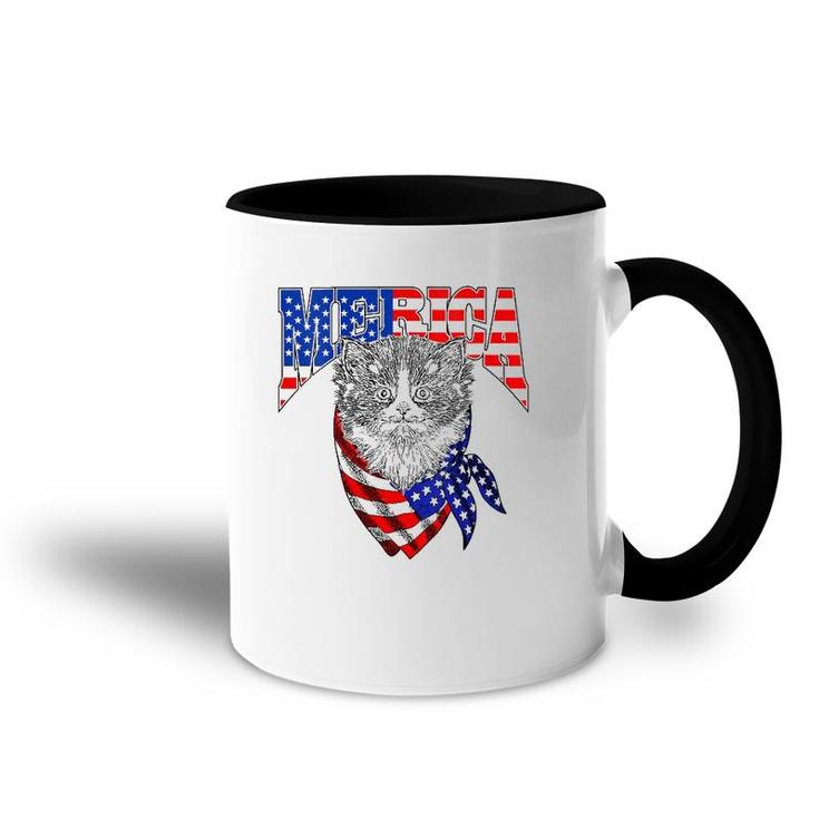 Womens Merica Cat Happy 4Th Of July American Flag Great Family Gift  Accent Mug