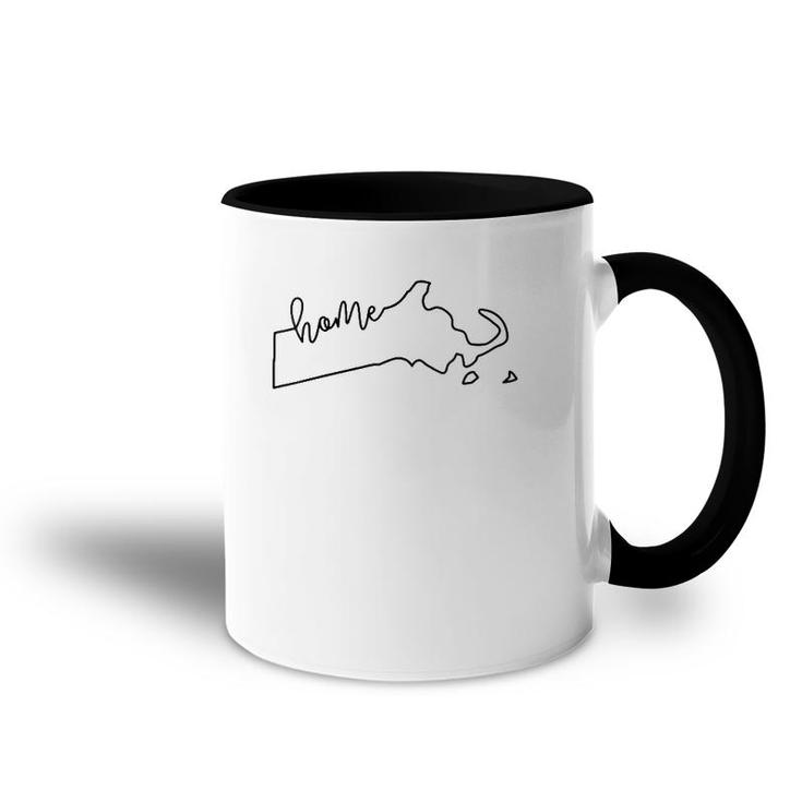 Womens State Of Massachusetts Outline With Home Script V-Neck Accent Mug