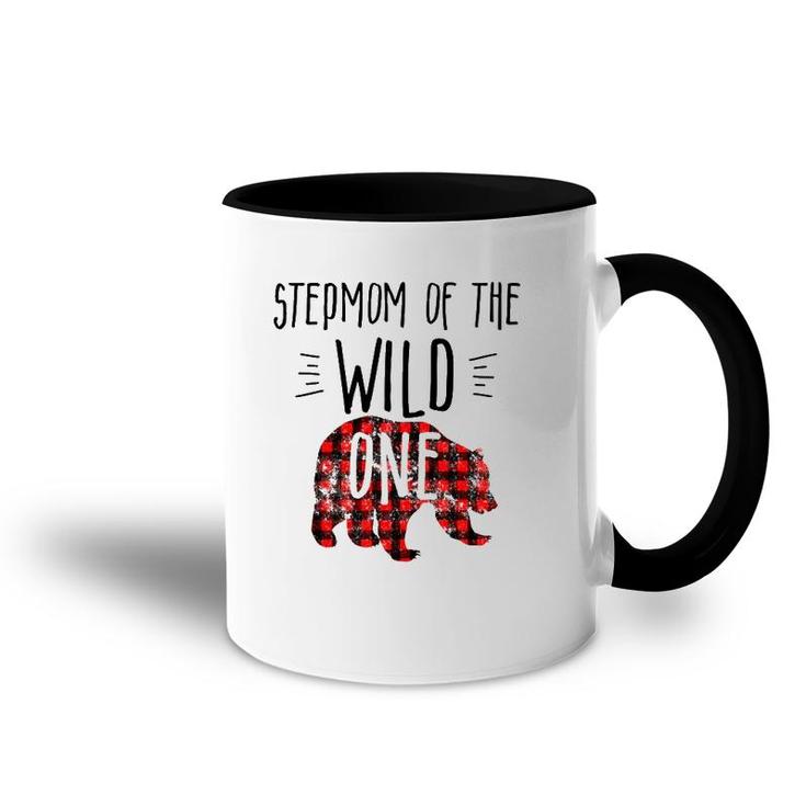 Womens Stepmom Of Wild One Buffalo Plaid Lumberjack 1St Birthday Accent Mug