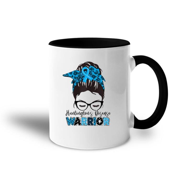 Womens Tu Messy Bun Blue Ribbon Huntington's Disease Awareness Accent Mug