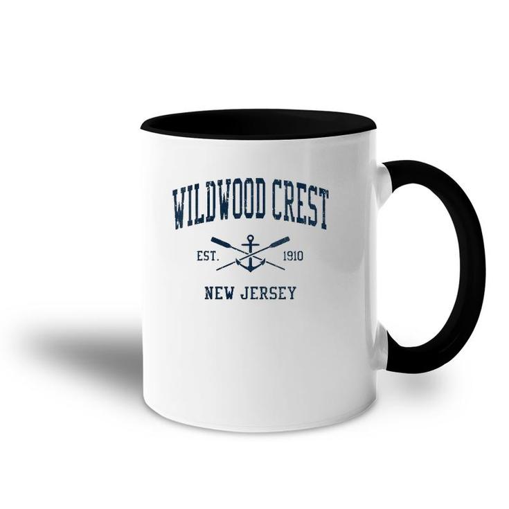 Womens Wildwood Crest Nj Vintage Navy Crossed Oars & Boat Anchor V-Neck Accent Mug