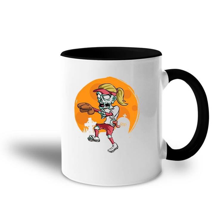 Zombie Softball Funny Sports Halloween Gift Accent Mug