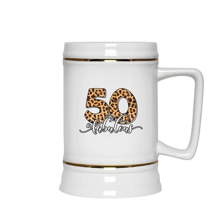 50Th Birthday Fabulous 50 Years Old Cool Leopard Birthday  Ceramic Beer Stein