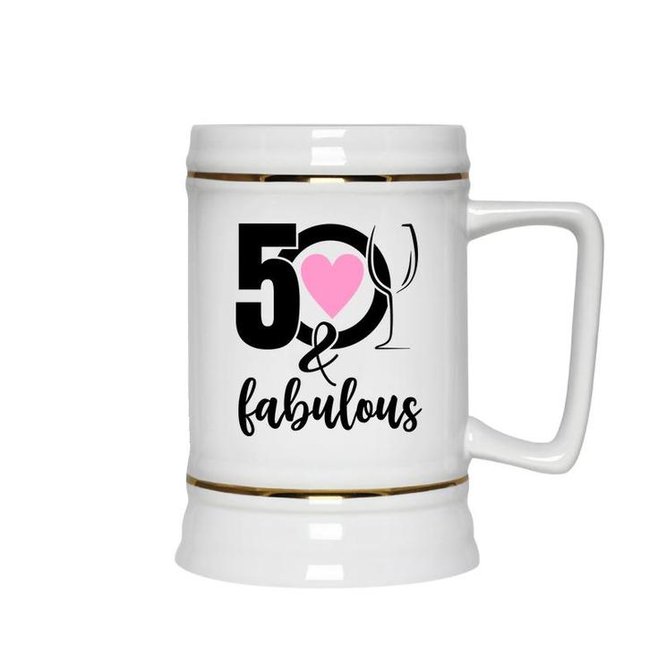 50Th Birthday Gift 50 And Fabulous Heart Wine Ceramic Beer Stein