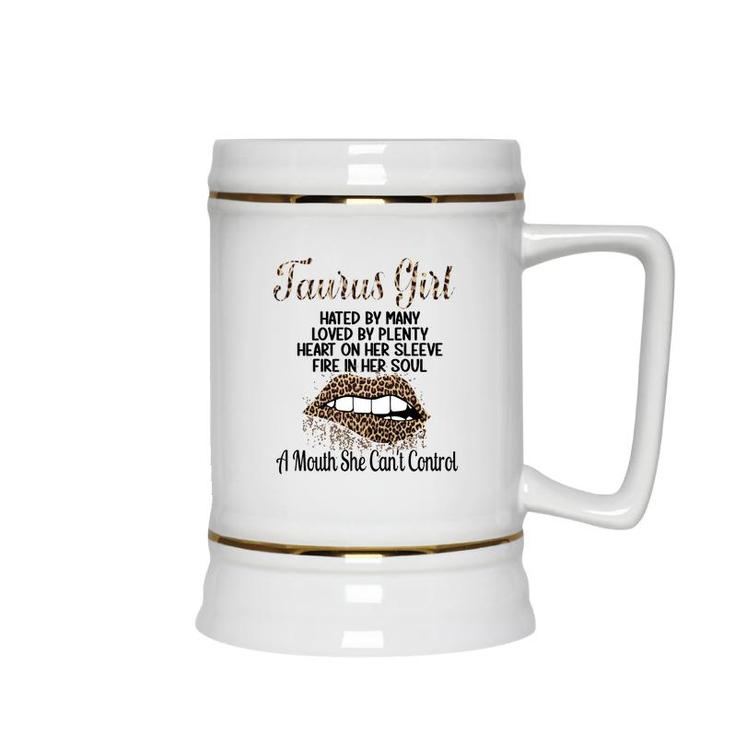 April Women Leopard Taurus Girl A Mouth She Cant Control Birthday Ceramic Beer Stein