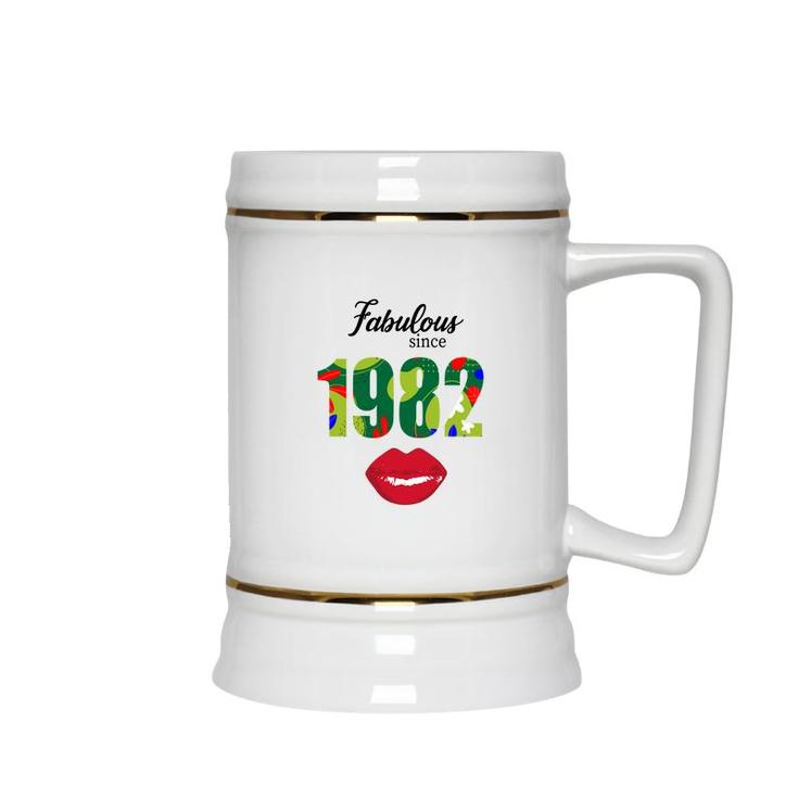 Fabulous Since 1982 Red Lips Green 40Th Birthday Ceramic Beer Stein