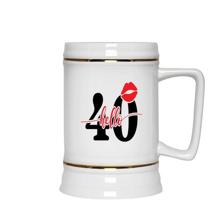 Hello 40 Red Lips Happy 40Th Birthday Ceramic Beer Stein