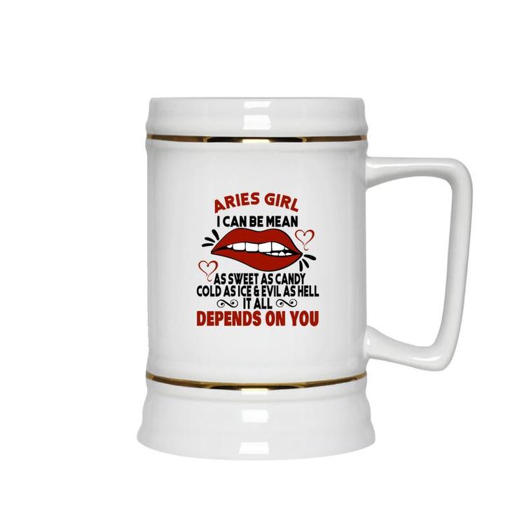 Sweet As Candy Cold As Ice Aries Girl Lip Birthday Gift Ceramic Beer Stein
