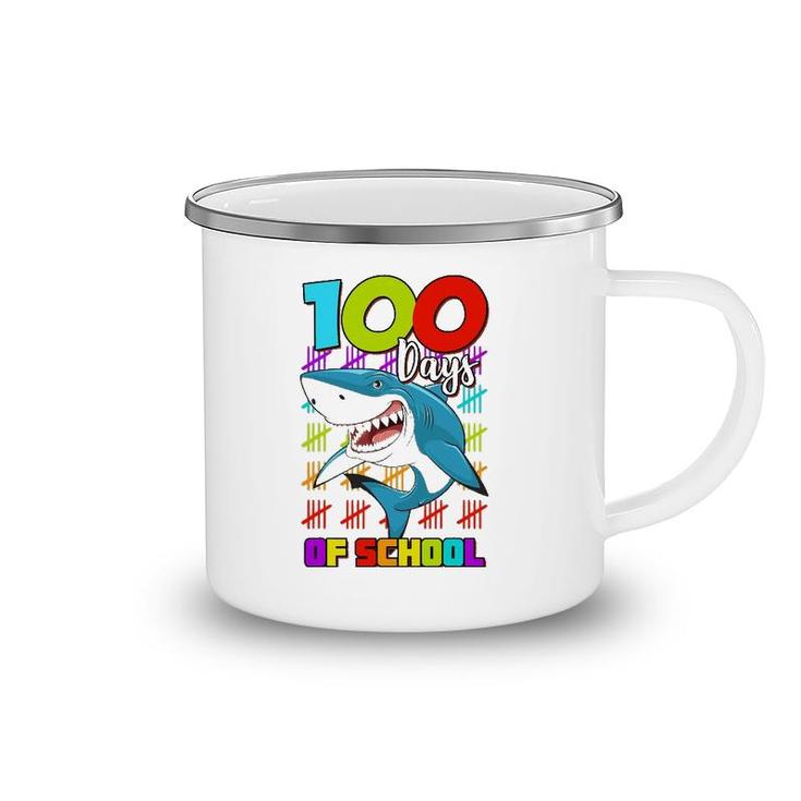 100 Days Of School Shark Lover Boys Girls 100 Days Smarter Camping Mug