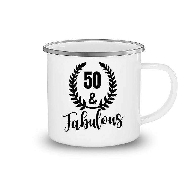 50Th Birthday Gift 50 And Fabulous Wreath Camping Mug