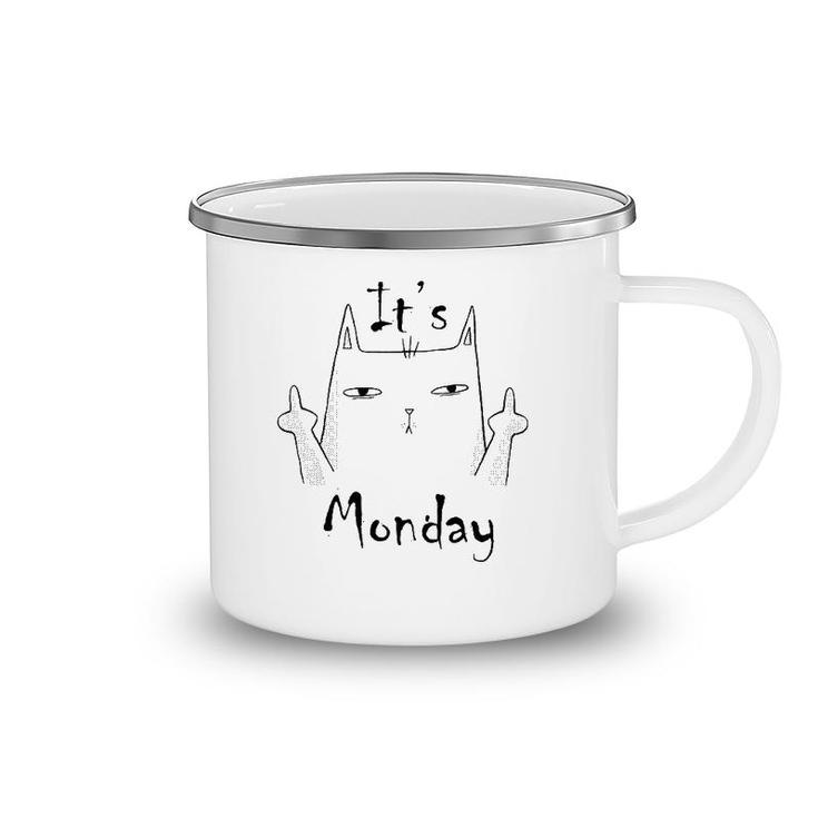 A Cat Giving Two Middle Fingers Because It's Monday Camping Mug