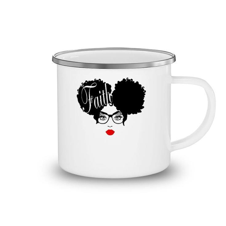 Afro Diva Black Girl Red Lips Glasses Puffs Melanin Faith Camping Mug