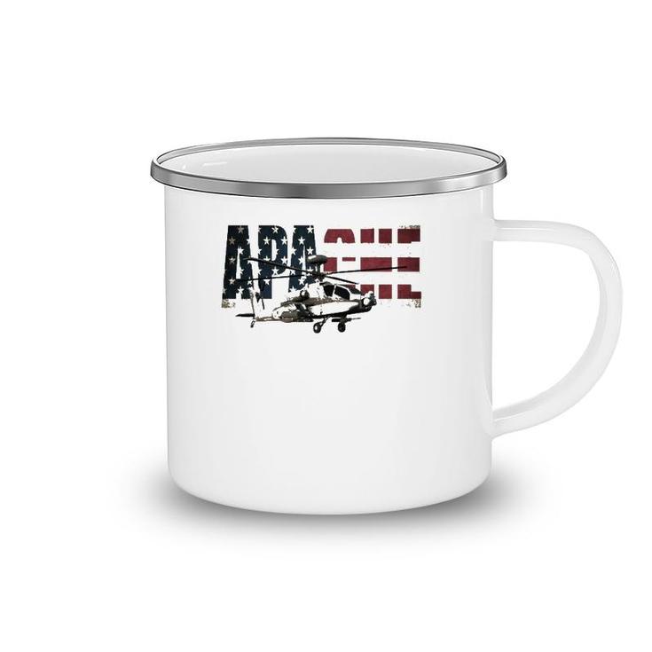 Ah-64 Ah64 Apache Helicopter Us American Flag T  Camping Mug