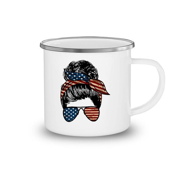 All American Mama Mother's Day Gift 4Th Of July Messy Bun American Flag Sunglasses Bandana Camping Mug