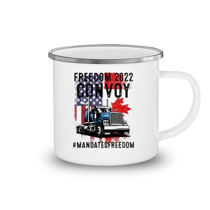 American Flag Canada Flag Freedom Convoy 2022 Trucker Driver Camping Mug