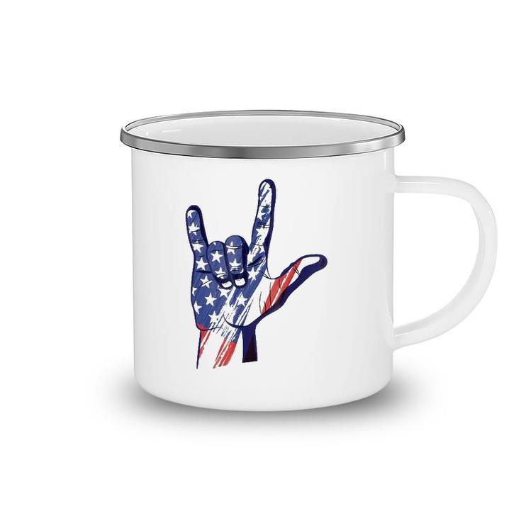 American Sign Language Asl I Love You Patriotic Deaf Pride Camping Mug