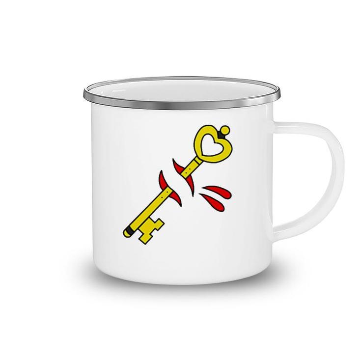American Traditional Tattoo Style Key Over Heart Camping Mug