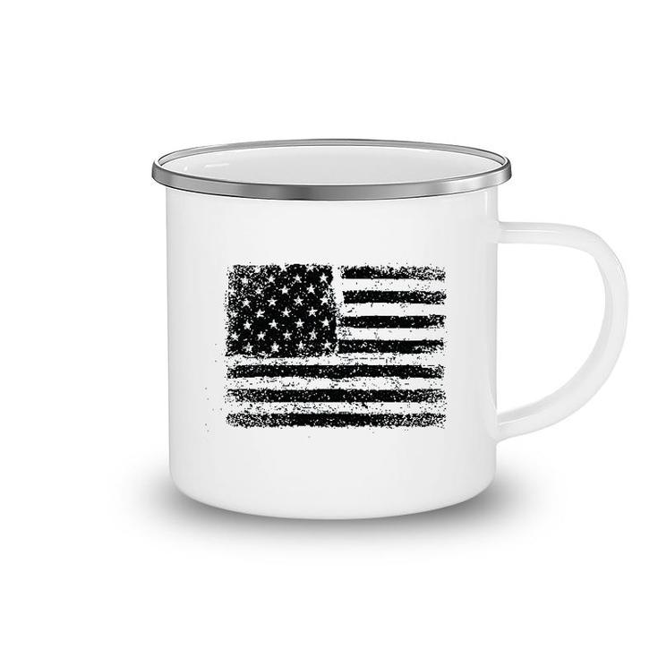 American Us Flag On A Dark Heather Camping Mug