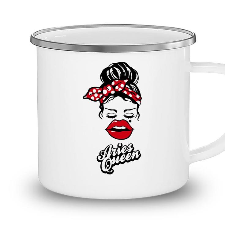 Aries Girls Aries Queen With Red Lip Gift Birthday Gift Camping Mug