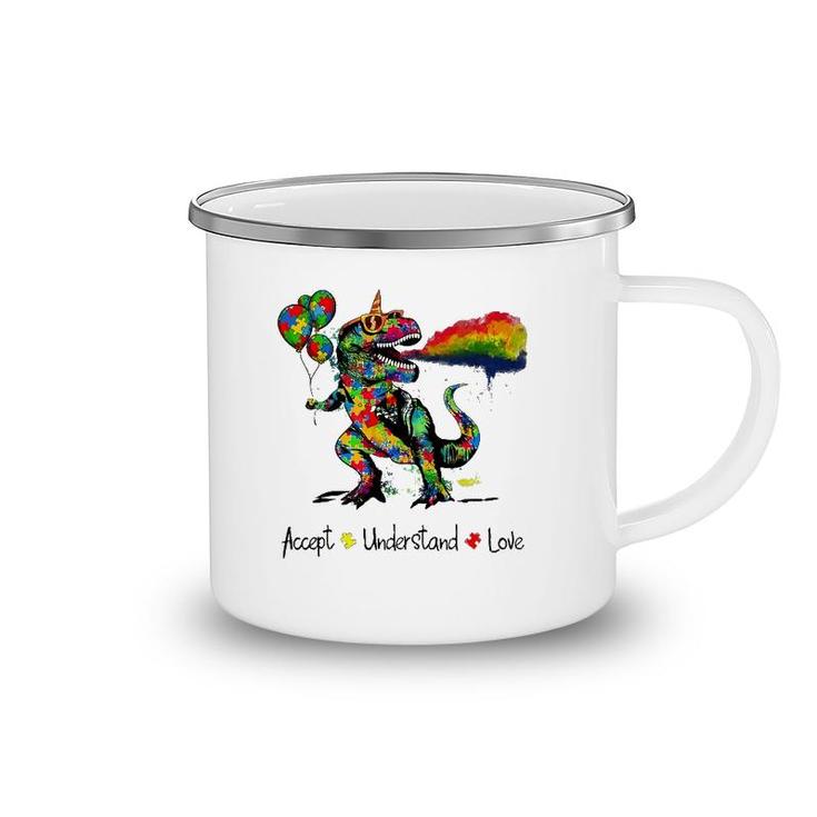 Autism Awareness Accept Understand Love Dinosaur Watercolor Camping Mug