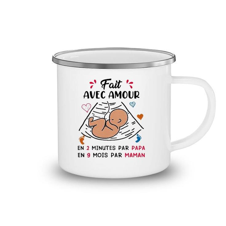 Baby Fait Avec Amour En 2 Minutes Par Papa En 9 Mois Par Maman French Camping Mug
