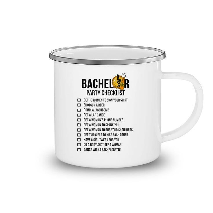 Bachelor Party Checklist - Getting Married Tee For Men Camping Mug