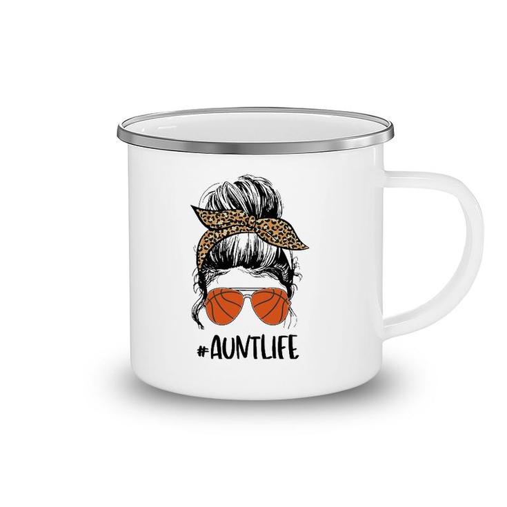 Basketball Aunt Messy Bun Auntie Life Messy Bun Mother's Day Camping Mug