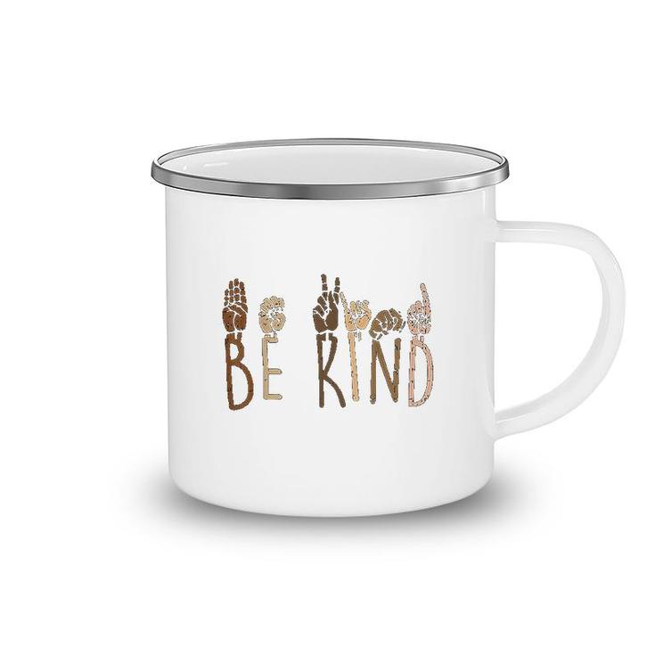 Be Kind Hand Signs Black Matter Camping Mug