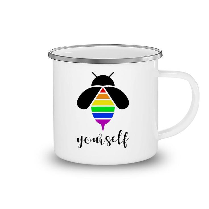 Be Yourself  Gay Pride Lgbtq Funny Rainbow Bee Camping Mug