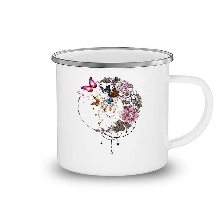 Beautiful Butterfly With Flower Camping Mug