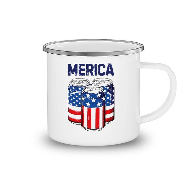Beer Merica 4Th Of July Men Women American Flag Usa Camping Mug