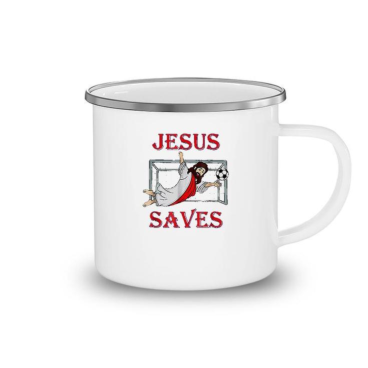 Best Jesus Saves Soccer Goalie Camping Mug