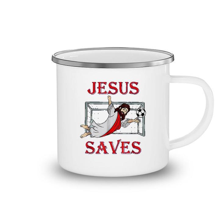 Best Jesus Saves Soccer Goalie Camping Mug