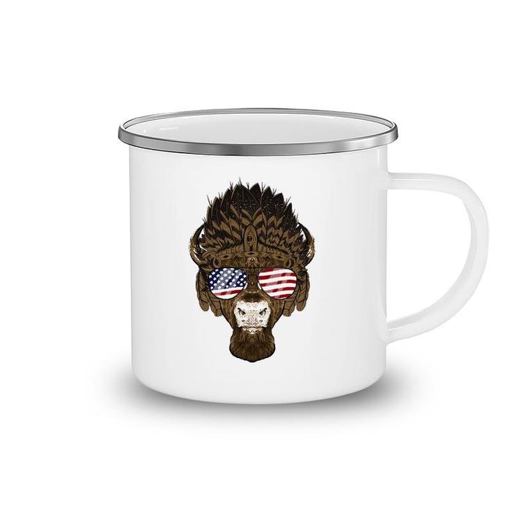 Bison Buffalo Wearing Usa Sunglasses American Flag Patriotic Camping Mug
