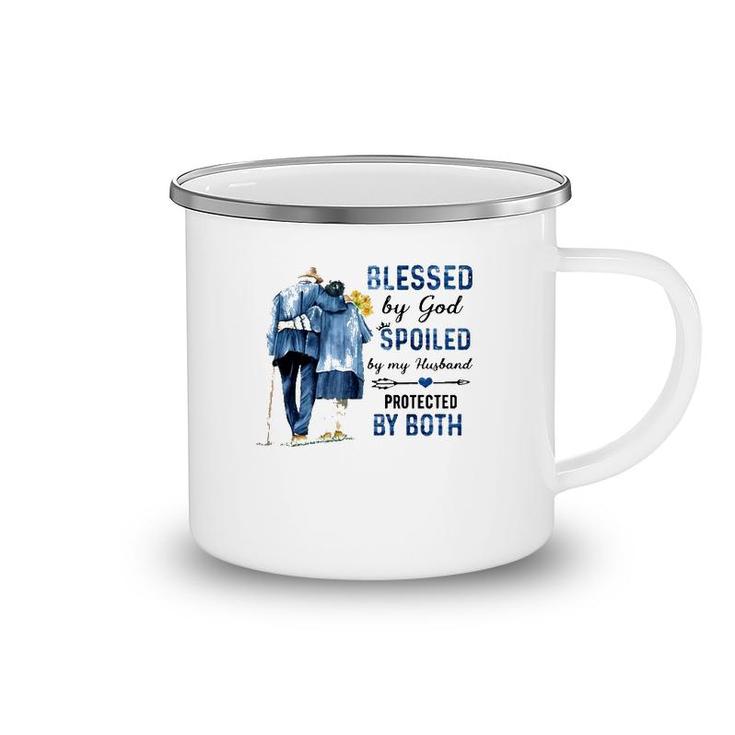 Blessed By God Spoiled By My Husband Protected By Both Christian Wife Elderly Couple Camping Mug