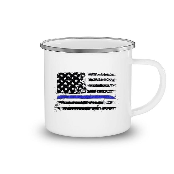 Blue American Flag Camping Mug