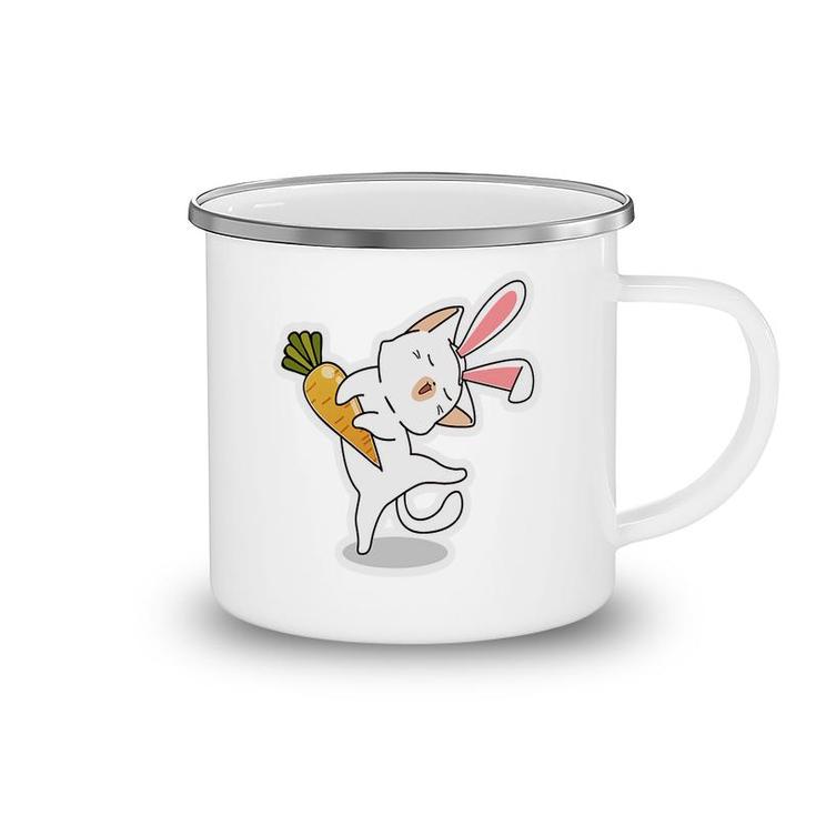 Bunny Cat With Carrots Dancing Happy Easter Day Camping Mug