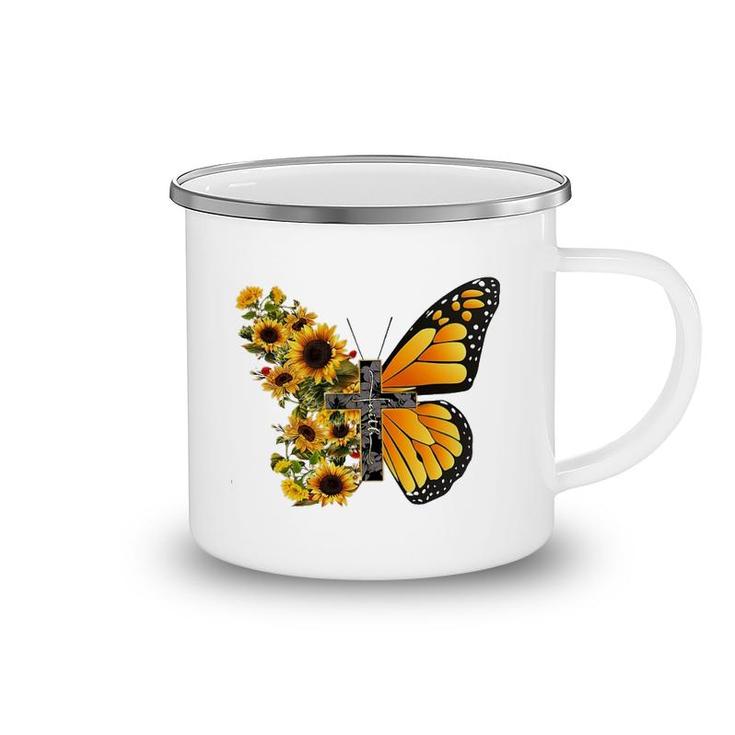 Butterfly Sunflower Camping Mug