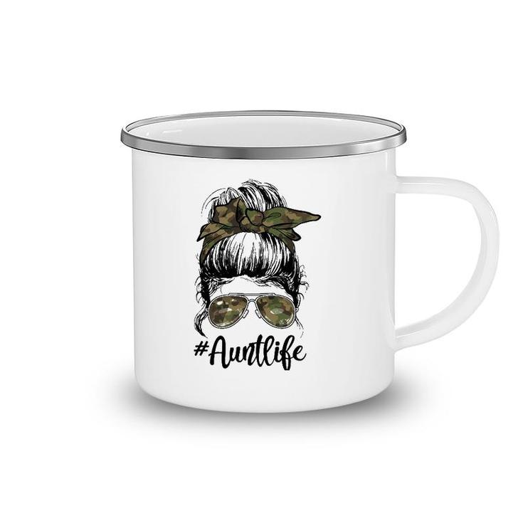 Camouflage Aunt Life Messy Bun Girl Veterans Day Mother's Day Camping Mug