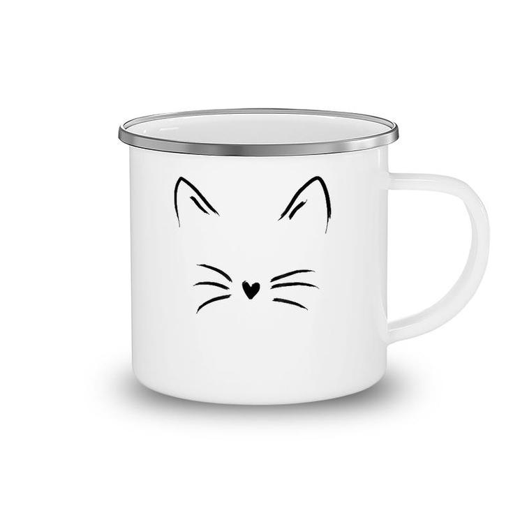 Cat Face Whiskers Print Tee Kitty Lover Camping Mug