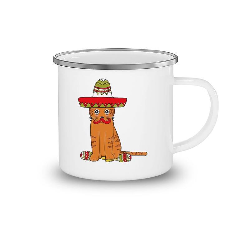 Cat Meow Sumbrero Mustache Mexican Funny Cinco De Mayo Gift Camping Mug