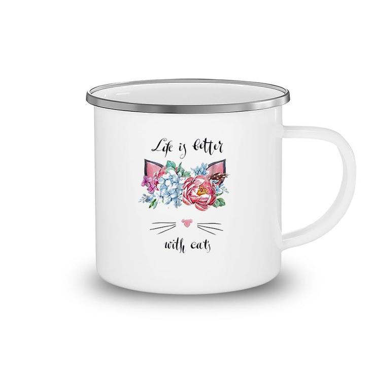 Cat Style Life Is Better With Cats Camping Mug